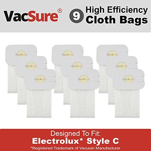 Electrolux HEPA Cloth Canister Vacuum Bags Type C - (9 Bags Included) By VacSure