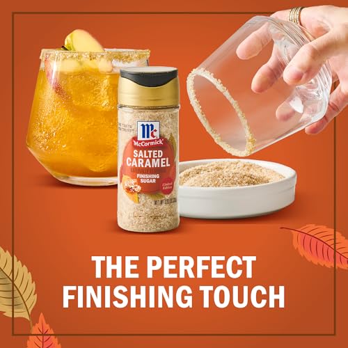 MCCORMICK FINISHING SUGAR, SALTED CARAMEL, RICH, CREAMY CARAMEL WITH A TOUCH OF SALT, ADD TO WARM BEVERAGES, SPRINKLE ON TREATS & SNACKS, NO COLORS FROM ARTIFICIAL SOURCES, 3.81 OZ