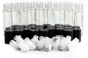GPK4ALL 10ml Clear Glass Roll on bottles with stainless steel roller balls & black caps, pack of 24 (clear)