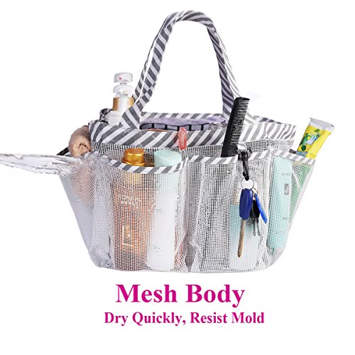 Haundry Mesh Shower Caddy Tote, White College Dorm Bathroom Tote with 8