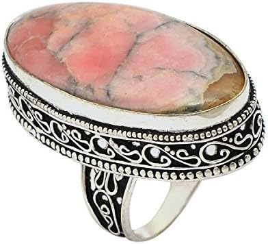 eurasia Handmade Oval Shape Rhodhocrosite Gemstone Silver Plated Oxidized Ring Size US-6.5