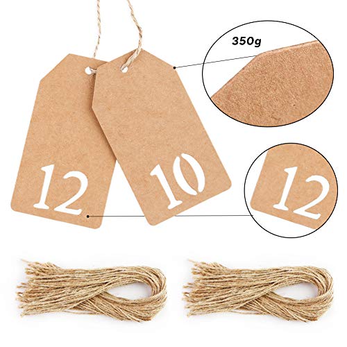 93 PCS Kraft Paper Tags Hanging Number Tags with String for Digital Countdown Ornaments Birthday Wedding Anniversary and Party Decoration