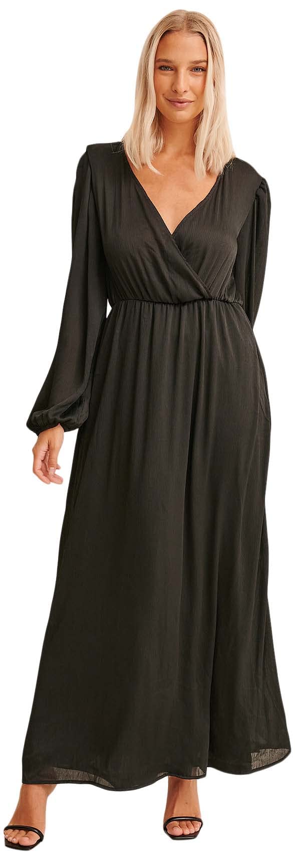 NA-KD Balloon Sleeve Structured Maxi Dress, Black, EU 36