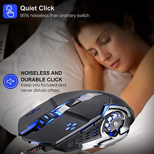 VEGCOO C15 Laser Gaming Mouse, Ergonomic 9200 DPI High Precision USB Wired Optical Mouse Mice with 6 Programmable Buttons 4 Color Cycle Breathing for Laptop PC Computer Games and Office (C15 Black)