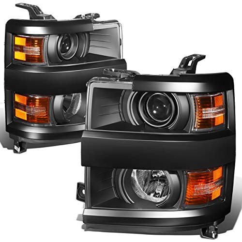 DNA MOTORING Black Amber Projector Headlights Compatible with 15-19 Chevy Silve…