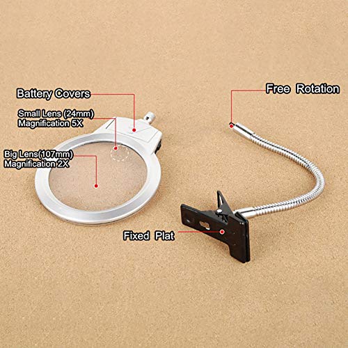 Microscopes & Endoscope,Maserfaliw Magnifier,Beileshi Portable Desktop Clip LED Lamp Magnifier Reading Magnifying Glass Loupe