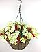 Lopkey Artificial Daisy Flowers Outdoor Indoor Patio Lawn Garden Hanging Basket with Chain Flowerpot,White-Red
