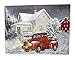 BANBERRY DESIGNS Red Truck Decor - LED Lighted Christmas Print with Vintage Red Truck and Xmas Tree - Winter Scene Canvas Wall Art