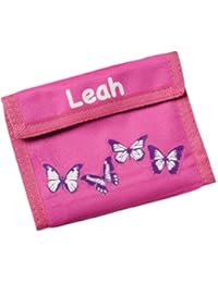 Customized Childrenâ€™s Wallet, Pink with Purple Butterflies, 5â€ x 8 Â½â€ Open