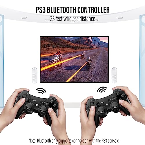 Diswoe PS3 Controller, 2 Pack Wireless Controller for PS3, Wireless Bluetooth Controller with Dual Vibration, Gyro Axis, Rechargeable PS3 Gamepad Joystick with 2 Charging Cables