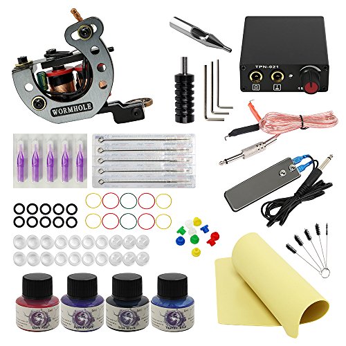 Wormhole Tattoo Complete Tattoo Kit for Beginners Tattoo Power Supply Kit 4 Tattoo Inks 5 Tattoo Needles 1 Pro Tattoo Machine Kit Tattoo Supplies TK1000030