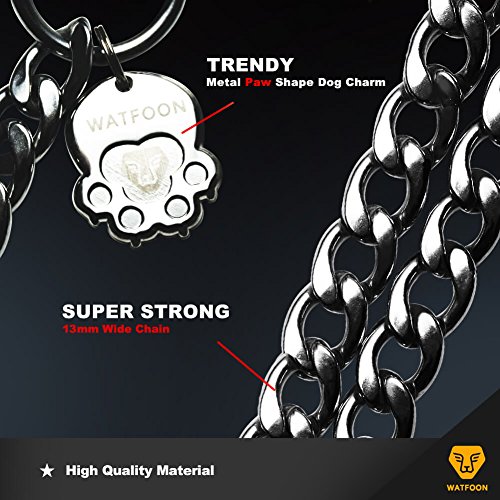 WATFOON 6ft 13mm Giant Chain Leash for Heavy Duty Dogs with Comfy Padded Handle (6.0FT) with 2 FREE Gifts: LED Dog Safelight & Dog Safe Walking Wristband (Black Handle)