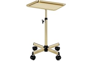 LWADALN Salon Tray, Premium Metal Rolling Tray Cart, Tattoo Tray Height Adjustable, Dentist Tray Medical Tray Spa Service Rolling Tray,Champagne Gold