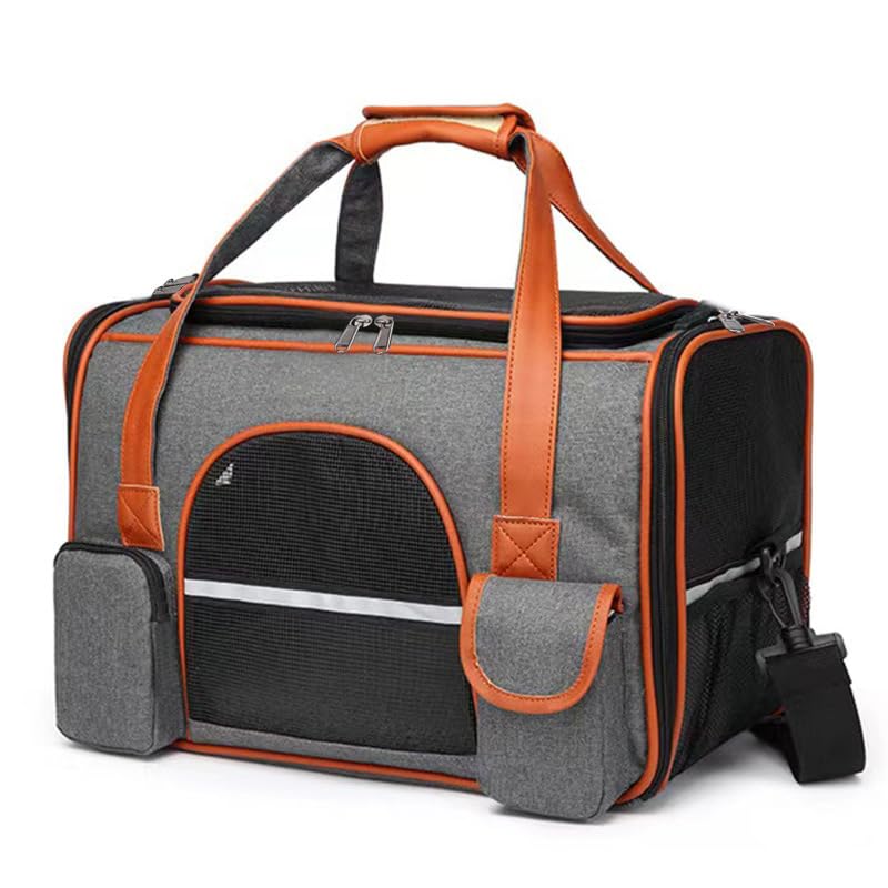 Transport Bag for Dog Cat, 45 x 28 x 25 cm, Airplane Transport Bag, Small Size with Removable Mat, Foldable Soft and Breathable Backpack for Travel Pets
