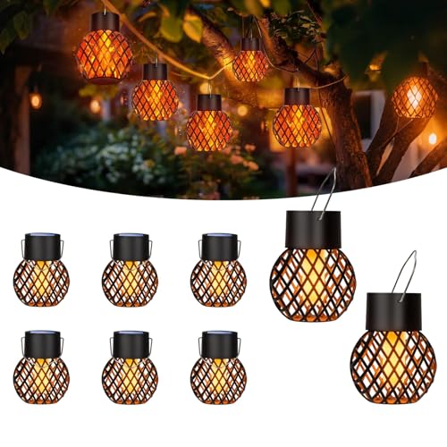 Hqynss 8 Pack Outdoor Solar Hanging Flame Lights - IP65 Waterproof - Garden Patio Balcony Fence Yard Party Decoration