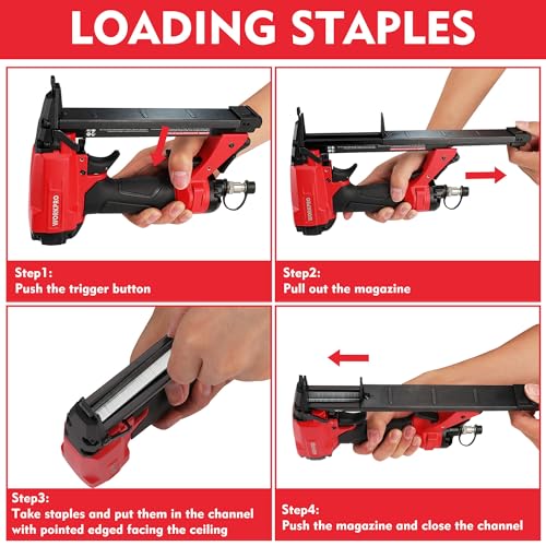 WORKPRO - Pneumatic stapler with 1500 staples, pneumatic nailing gun, used on staples type 80/6-16mm, ideal for DIY, decoration, wall, tapestry, wood