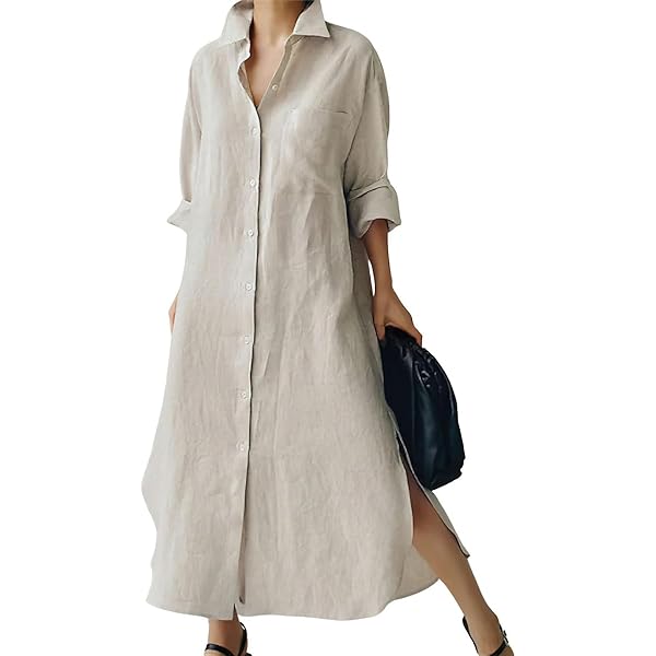 GGUHHU Women's Relaxed Fit Linen-Cotton Long Dress - Floral Print, Batwing Sleeves & Side Pockets