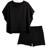 Bozanly Womens Loungewear Set Short Sleeve Top and Shorts Oversized 2 Piece Outfits Solid Color/Striped Matching Pajama Sets