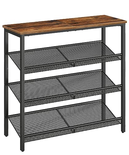 HOOBRO Schuhregal, 4 Schuhablage, Schuhschrank, verstellbares Metallgitterregal, Geräumige Oberseite, für 12-15 Paar Schuhe, Eingang, Korridor, Indust