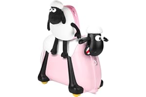 Shaun the Sheep Original Kids Ride-on and Carry-on Suitcase with Spinner Wheels,Children Luggage (Pink), Xyxna001