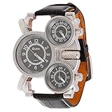 Oulm Three Time Display Quartz Mens Military Army Sport Wrist Watch White