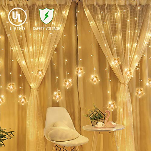 TOFU Star Curtain Light, 100 LED 10 Big Stars Window Curtain String Light with 8 Flashing Modes IP65 Waterproof for Christmas, Wedding, Party, Canopy, Outdoor, Indoor, Lawn, 6ft x 4ft(LxW), Warm White