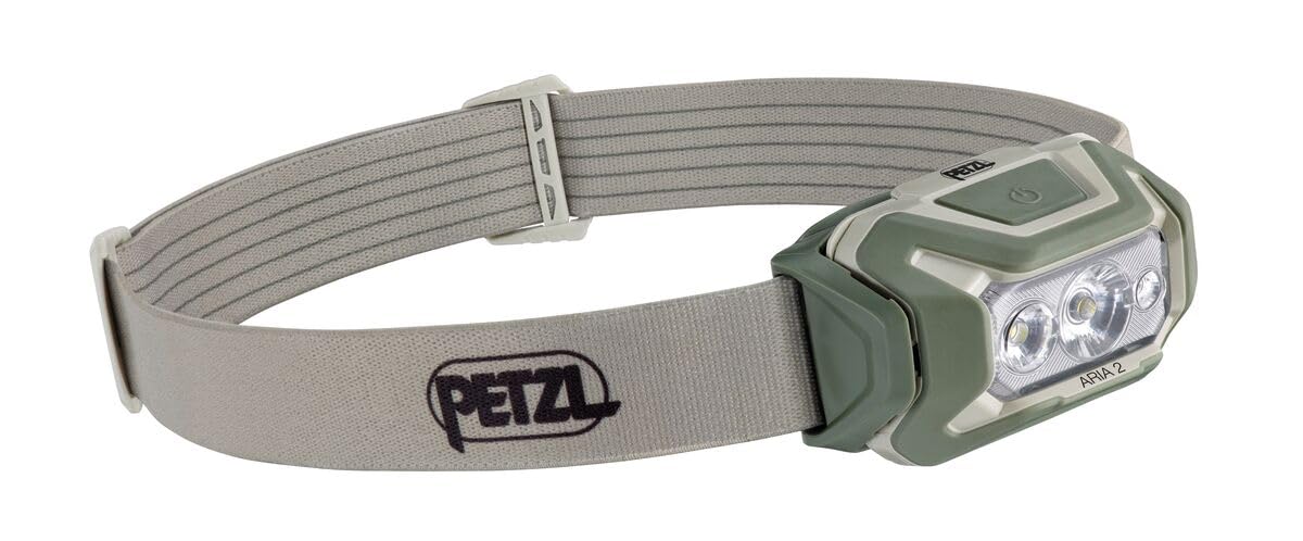PETZL ARIA 2 RGB, Compact Headlamp, Durable, Waterproof with White, Red, Green and Blue Modes, 450 Lumens, Desert