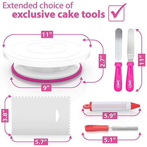 Cakebe 82 pcs Cake Decorating Kit - Cake Decorating Supplies with Cake Turntable - Extended Baking Supplies Kit with 54 Numbered Decorating Tips and Cake Leveler - Includes Pattern Chart