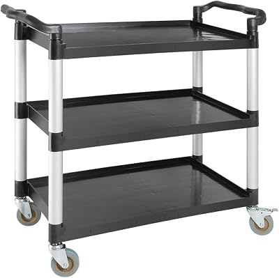 Stalwart 3 Tier Mobile Polypropylene Trolley Black 150 kg Capacity