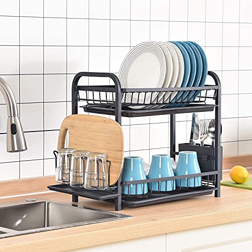 TOOLF Dish Drying Rack, 2Tier Dish Rack and Drainboard Set with