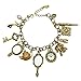 Gold Plated Q&Q Fashion Vintage Fairytale Charms Cinderella Alice in Wonderland Narnia Style Looking Glass Chain Bangle Bracelet