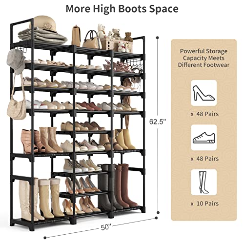 WEXCISE Tall Shoe Rack Organizer 9 Tiers 5055 Pairs Large Shoe Rack
