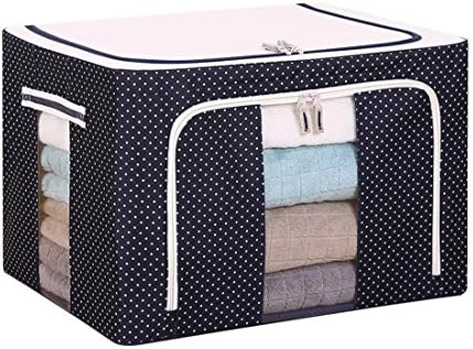 Stackable Cloth Storage Bins Container Foldable Steel Frame Cloth Organizer Box with Zipper See-through Window 66L