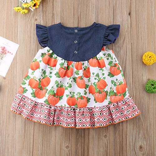 Halloween Pumpkin Print Toddler Kids Baby Girl Sleeveless Denim Patchwork A-line Dress Clothes Outfits 6M-5T (90(1-2T)) - Thumbnail 6