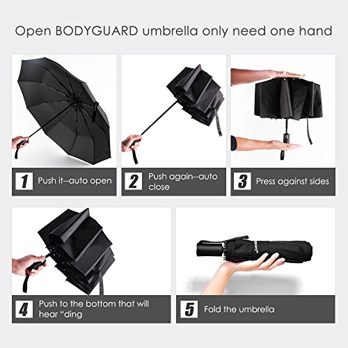 Bodyguard Foldable Travel Umbrella, Auto Open Close, 210T Teflon Coating and Lightweight 10 Ribs Strong Windproof Umbrella, Ergonomic Handle- Gift Box - Thumbnail 7