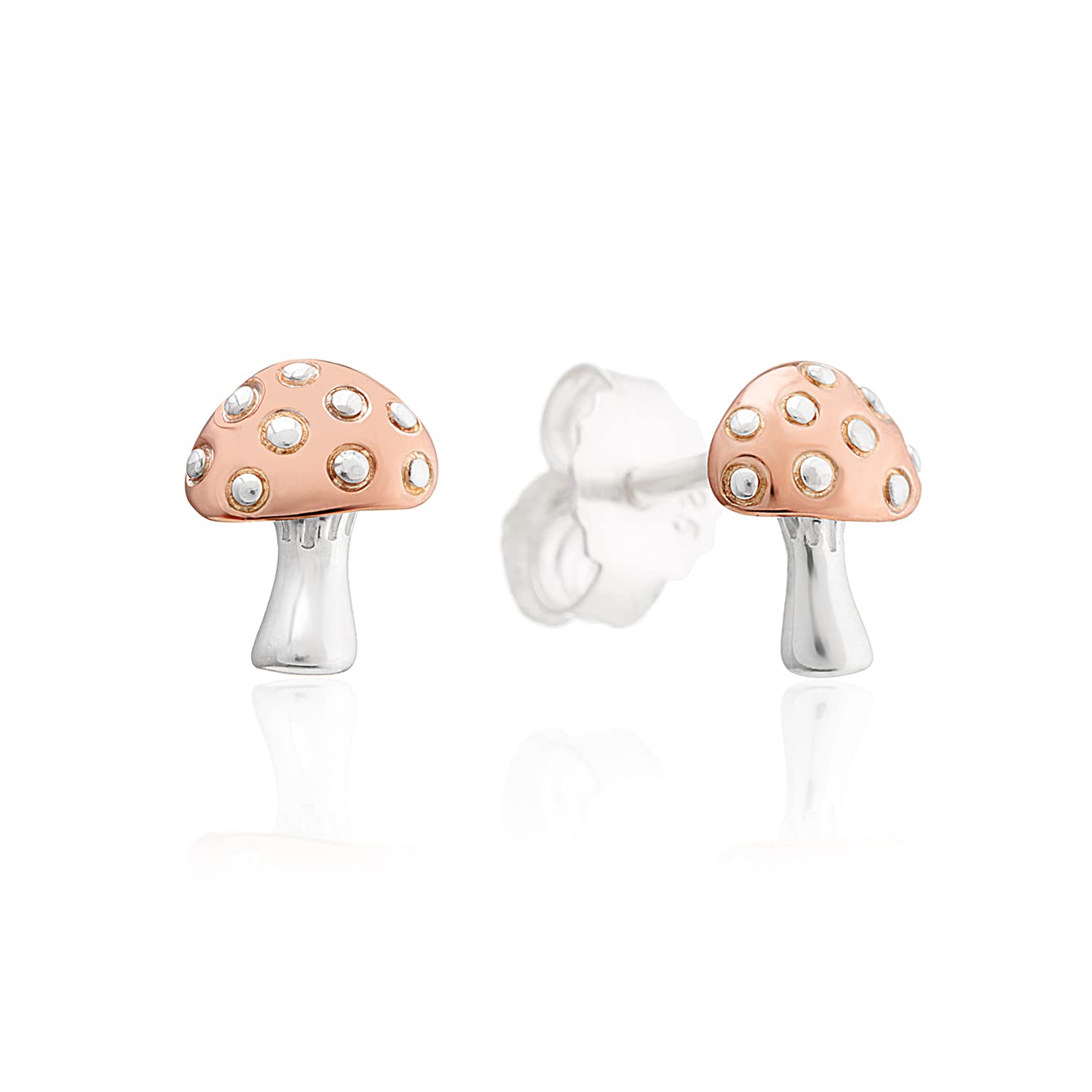 GEMMA J Silver Mushroom Stud Earrings, with rose gold detail.