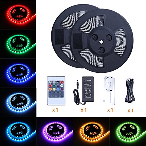 Tingkam Waterproof 5050 SMD 65.6ft (20m) RGB LED Strip Light Kit, Color Changing Black PCB Rope Lights+20 key RF Controller+ Power Supply for Kitchen,Trucks, Living Room,Garden