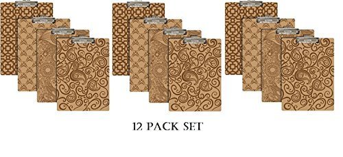 12 Pack, BAZIC Standard Size Pattern Hardboard Clipboard with Low Profile Clip