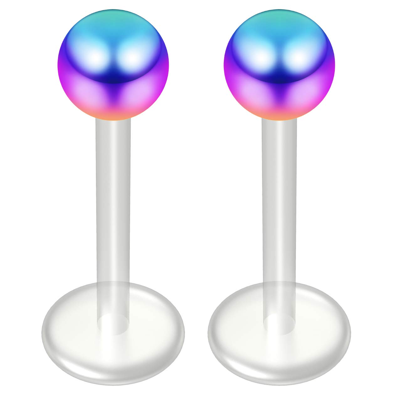 2pc 16g 1.2mm Bioflex Labret Bar Rainbow 16 Gauge 10mm Bioplast Plastic Monroe Piercing Jewellery Lip Studs