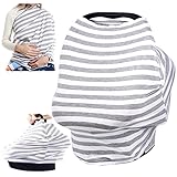 Chalier Nursing Breastfeeding Cover Scarf - Baby Car Seat Canopy - Soft Carseat Canopy Cover - Shopping Cart, Stroller, Carseat Covers - Multi Use Infinity Stretchy Shawl (Gray & White Stripes)