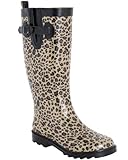 Capelli New York Shiny Baby Leopard Printed Ladies Tall Sporty Rubber Rain Boot Black Combo Combo 10