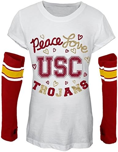 USC Trojans - Peace Glitter Logo Girls Youth T-Shirt Detached Sleeves - Youth 10