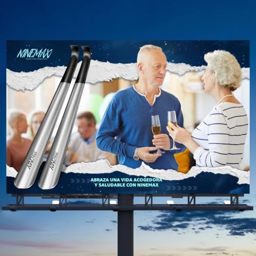 NINEMAX Shoe Horn Long, Metal Long Shoehorn, 42 cm Shoe Horn with Stainless Steel Handle for Elderly Men Women (Pack of 2)