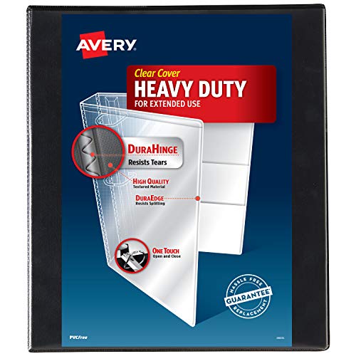 Avery Heavy Duty View 3 Ring Binder, 0.5" One Touch Slant Ring, Holds 8.5" x 11" Paper, 1 Black Binder (79381)