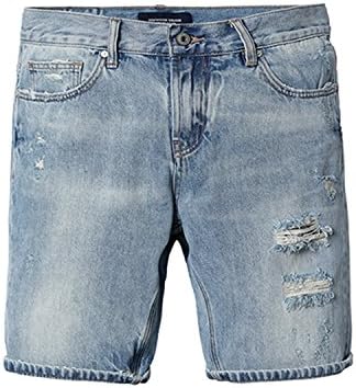 Houjixian New Fashion Denim Shorts Men Hole Ripped Slim Fit light blue 28