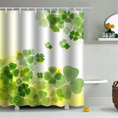 LANGYS 3D Waterproof Polyester Bath Curtain Bathroom Partition Curtain Cloth Bathroom Decoration Four Leaf Grass Bath Curtain