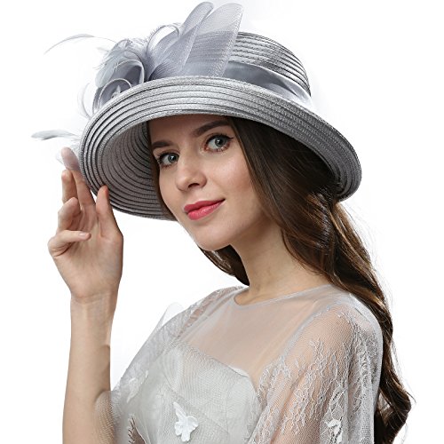 Janey&Rubbins Women Kentucky Derby Church Wedding Fascinators Cloche Bucket Bowler Hat (Silver)