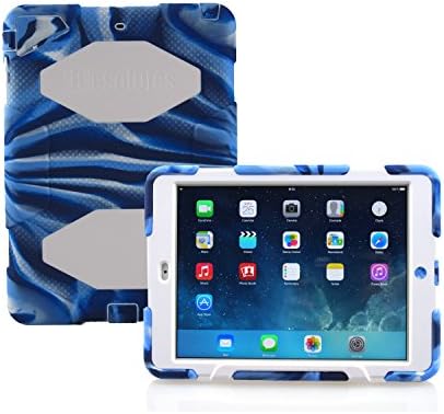 Winpartner iPad Air Military Case Heavy Duty Cover Tough Armor Silicone Rubber Bumper with Stand and Screen Protector for Apple iPad 5th Generation Kids Friendly Drop Proof Shockproof (Camo Blue/white)