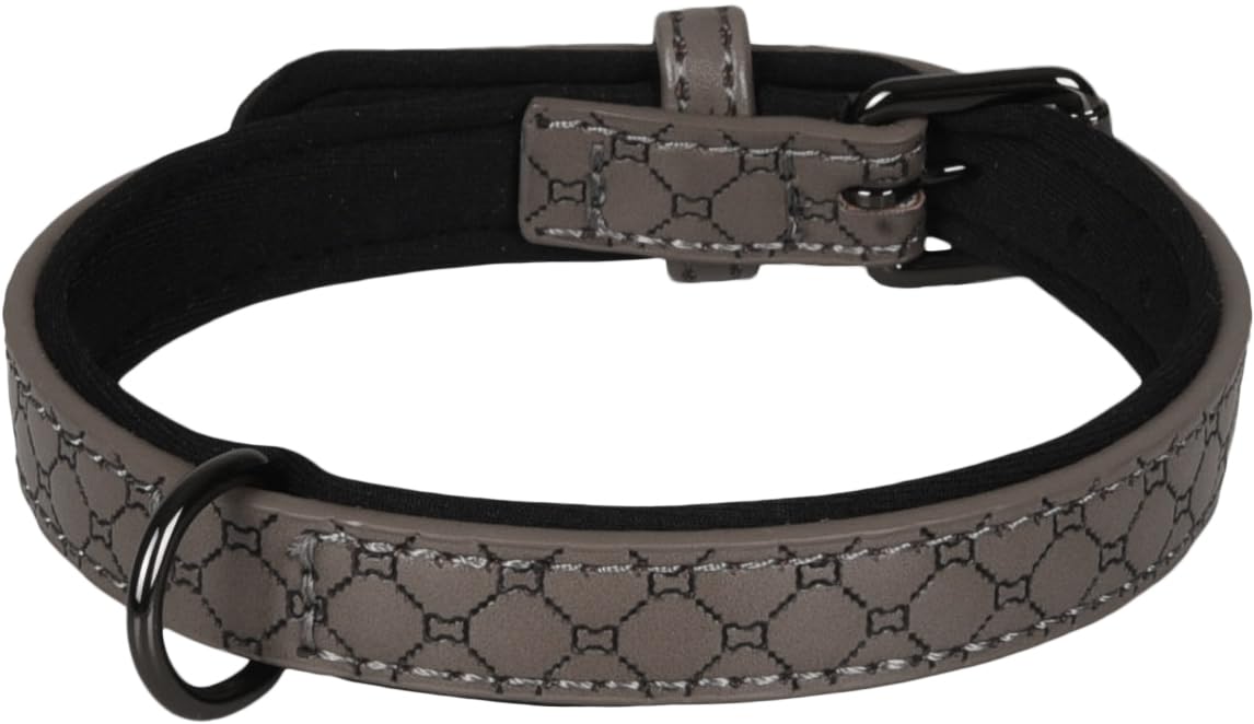 Flamingo Dog Collar With neoprene Patti Grey S 29-35cm 15mm