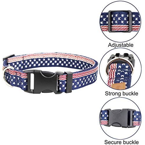 Egoola American Flag Dog Collars Adjustable USA Basic Dog Collar Soft Comfortable Pet Collar for Size S M and L Dogs (M 19-13 inch)